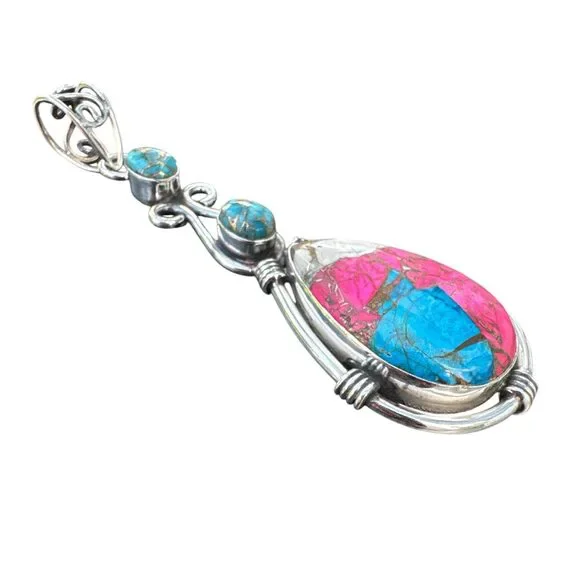 Kingman Cotton Candy Solid 925 Sterling Silver Pendant - Picture 2 of 3